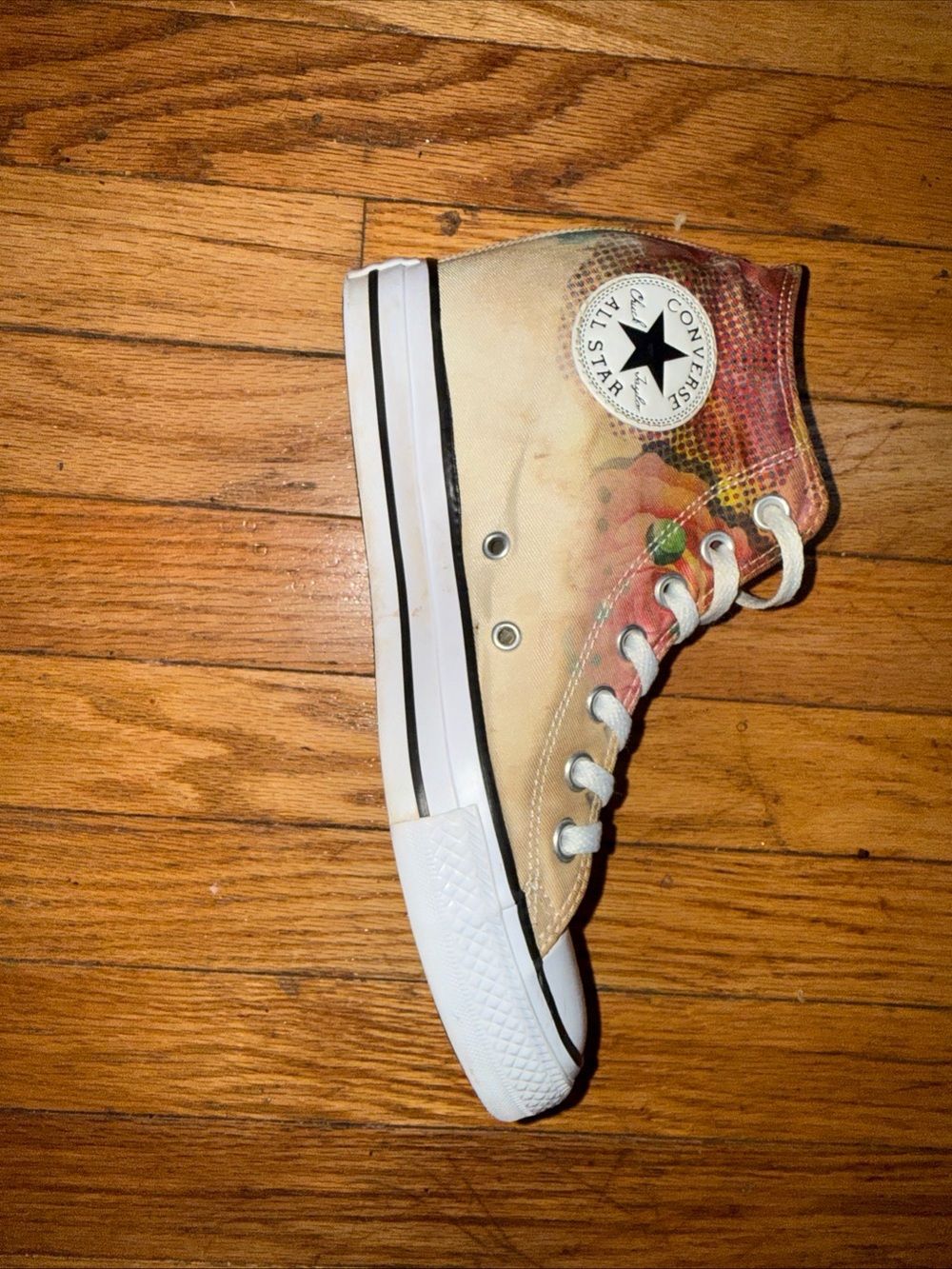 Converse High Top Sneakers in Beige with Pink/Orange Accents
